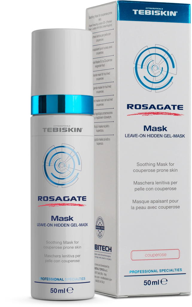 Rosagate Mask by Tebiskin, a leave-on hidden gel-mask to treat rosacea, available at Dr Preema London Clinic