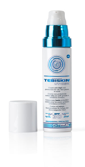 Tebiskin UV-OSK Sunscreen – SPF 50+ mattifying sun protection for oily, blemish-prone skin, available at Dr Preema London Clinic in Mayfair