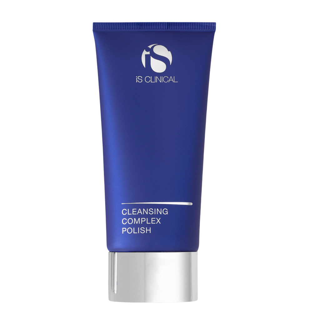 iS Clinical Cleansing Complex Polish tube with sleek blue packaging, ideal for exfoliating, deep cleansing and refining all skin types