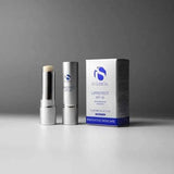 iS Clinical LiProtect SPF 35 lip balm with silver tube and white box packaging, providing broad-spectrum sun protection