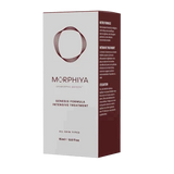 Morphiya Genesis Formula serum packaging in white and burgundy box with circular logo and text detailing skincare benefits