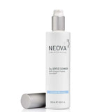 NEOVA Cu3 Gentle Cleanser in a white cylindrical pump bottle, with silver pump collar, blue label strip and matching silver cap.