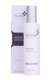 NEOVA Radiant Wash 250ml gel cleanser in a pale lavender bottle and matching box, with a silver pump and dark label.