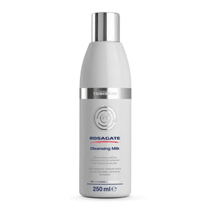 Tebiskin Rosagate Cleansing Milk in a white plastic bottle with silver cap and blue and red text, 250ml size.