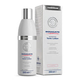 Tebiskin Rosagate Tonic Lotion displayed beside its packaging, gentle alcohol-free tonic lotion designed for sensitive and rosacea-prone skin.
