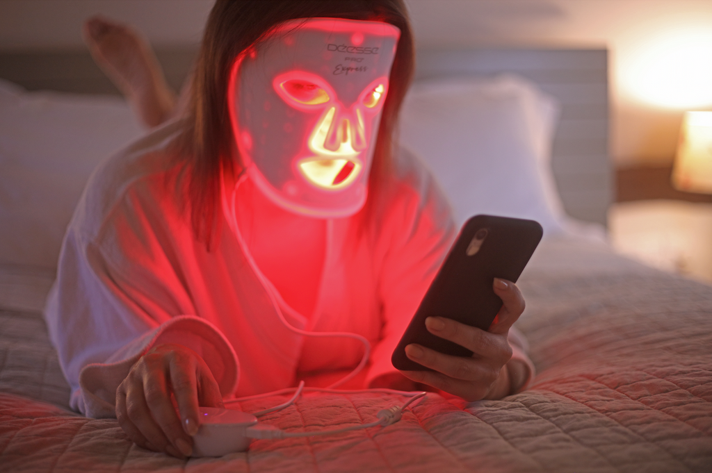 Deesse Pro Express LED Light Therapy Mask Being Used, available at Dr Preema London Clinic, Mayfair